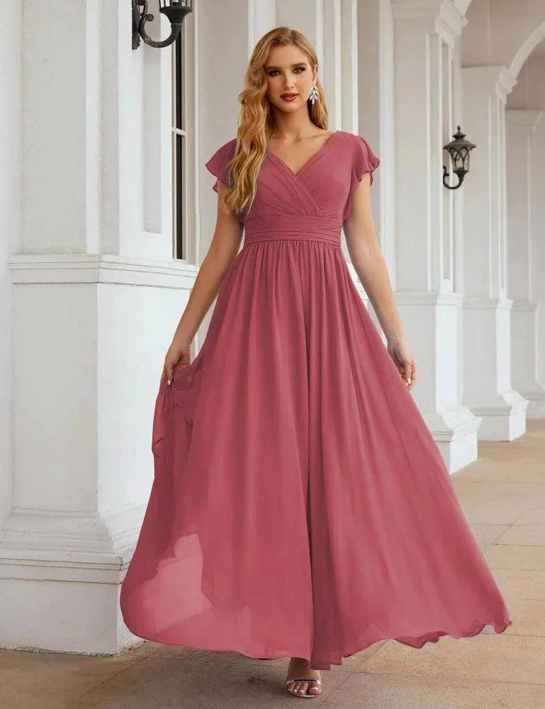 Numbersea V-Neck Bridesmaid Dress Floor Length Backless Formal Evening Dress 28024 - Image 41