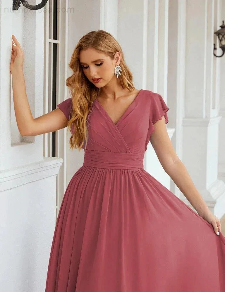 Numbersea V-Neck Bridesmaid Dress Floor Length Backless Formal Evening Dress 28024 - Image 43