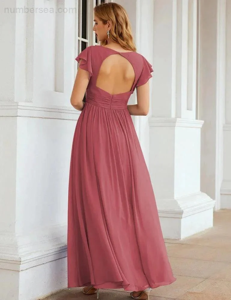 Numbersea V-Neck Bridesmaid Dress Floor Length Backless Formal Evening Dress 28024 - Image 44