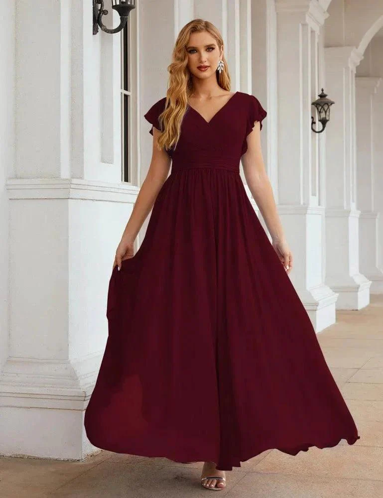 Numbersea V-Neck Bridesmaid Dress Floor Length Backless Formal Evening Dress 28024 - Image 45