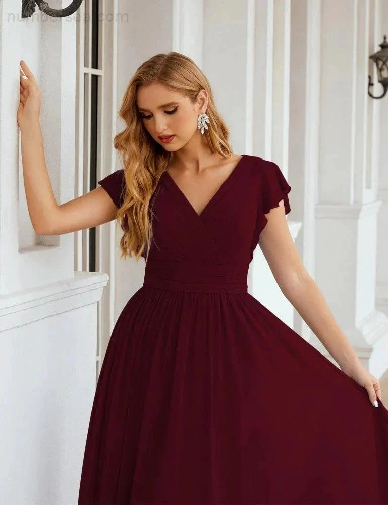 Numbersea V-Neck Bridesmaid Dress Floor Length Backless Formal Evening Dress 28024 - Image 47