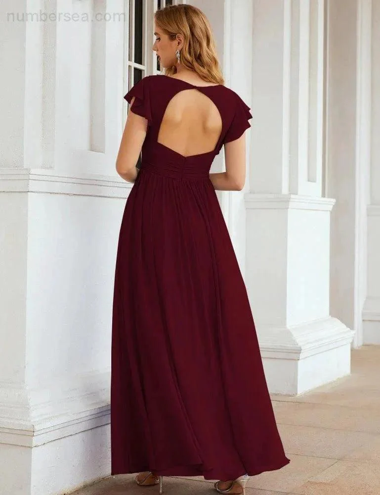 Numbersea V-Neck Bridesmaid Dress Floor Length Backless Formal Evening Dress 28024 - Image 48