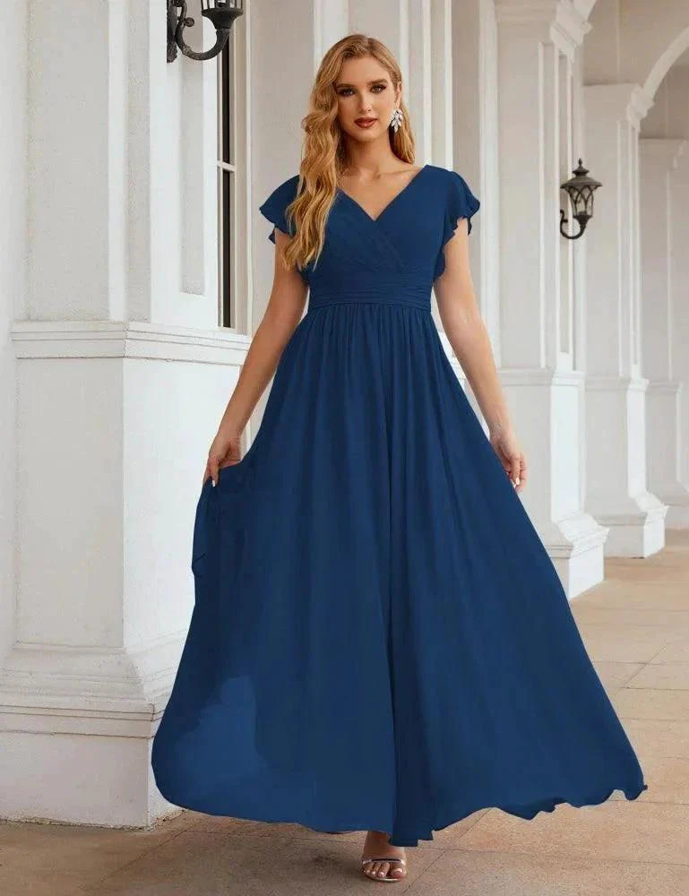 Numbersea V-Neck Bridesmaid Dress Floor Length Backless Formal Evening Dress 28024 - Image 49