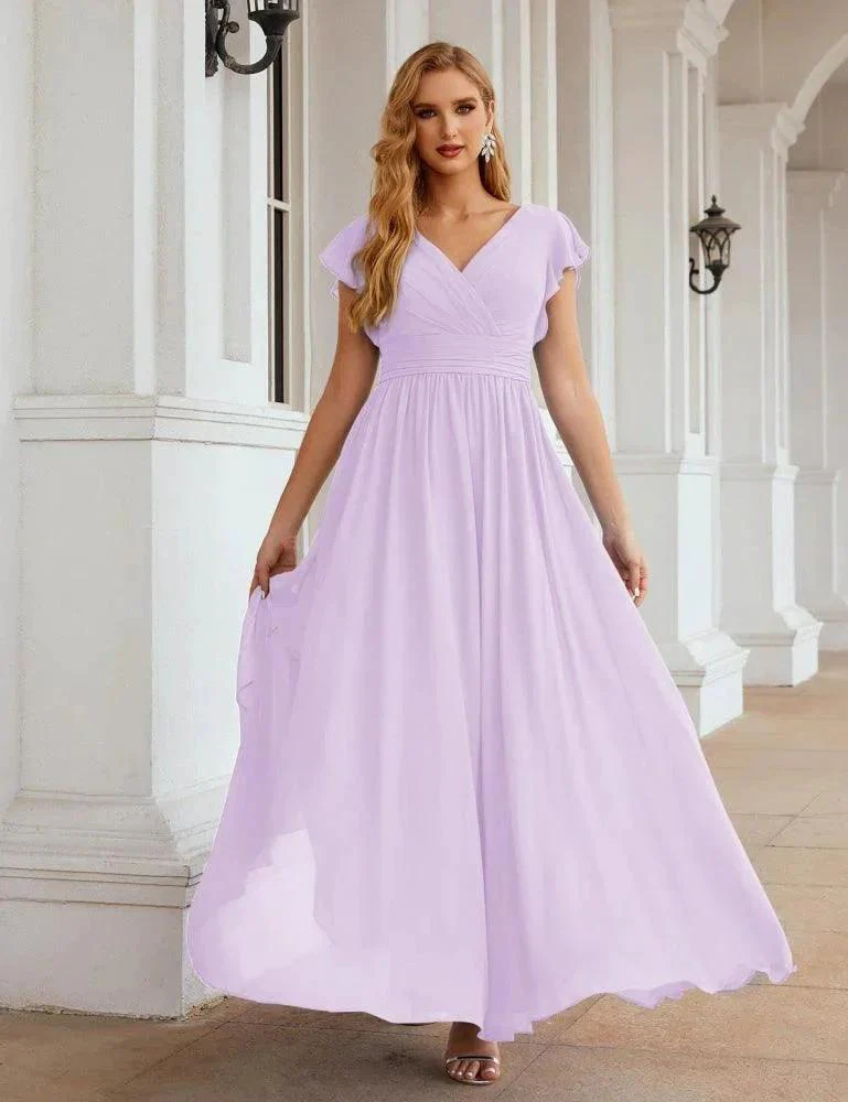 Numbersea V-Neck Bridesmaid Dress Floor Length Backless Formal Evening Dress 28024 - Image 53