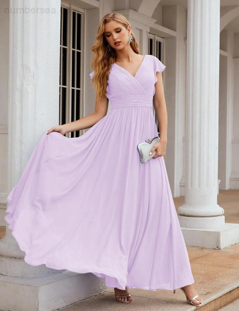 Numbersea V-Neck Bridesmaid Dress Floor Length Backless Formal Evening Dress 28024 - Image 54