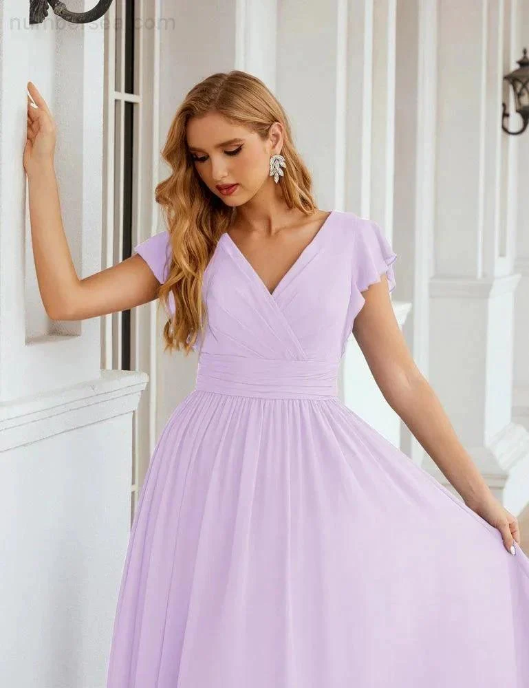 Numbersea V-Neck Bridesmaid Dress Floor Length Backless Formal Evening Dress 28024 - Image 55