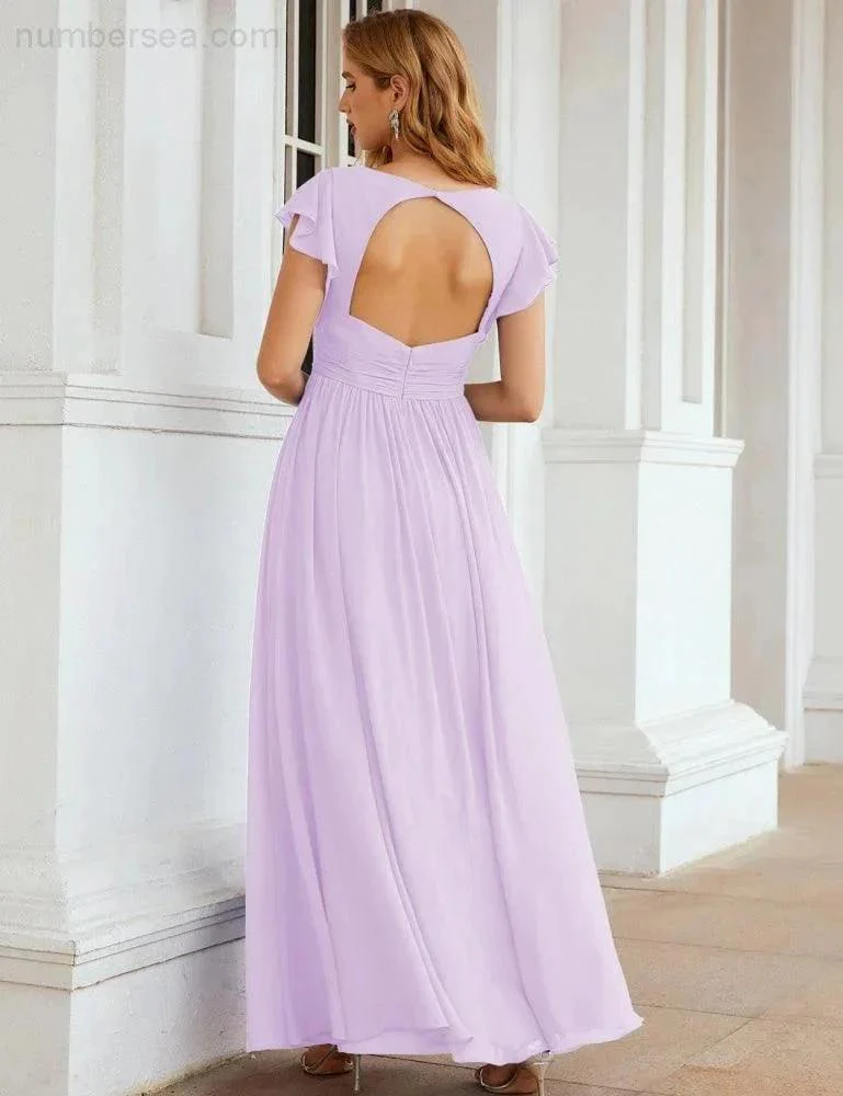 Numbersea V-Neck Bridesmaid Dress Floor Length Backless Formal Evening Dress 28024 - Image 56