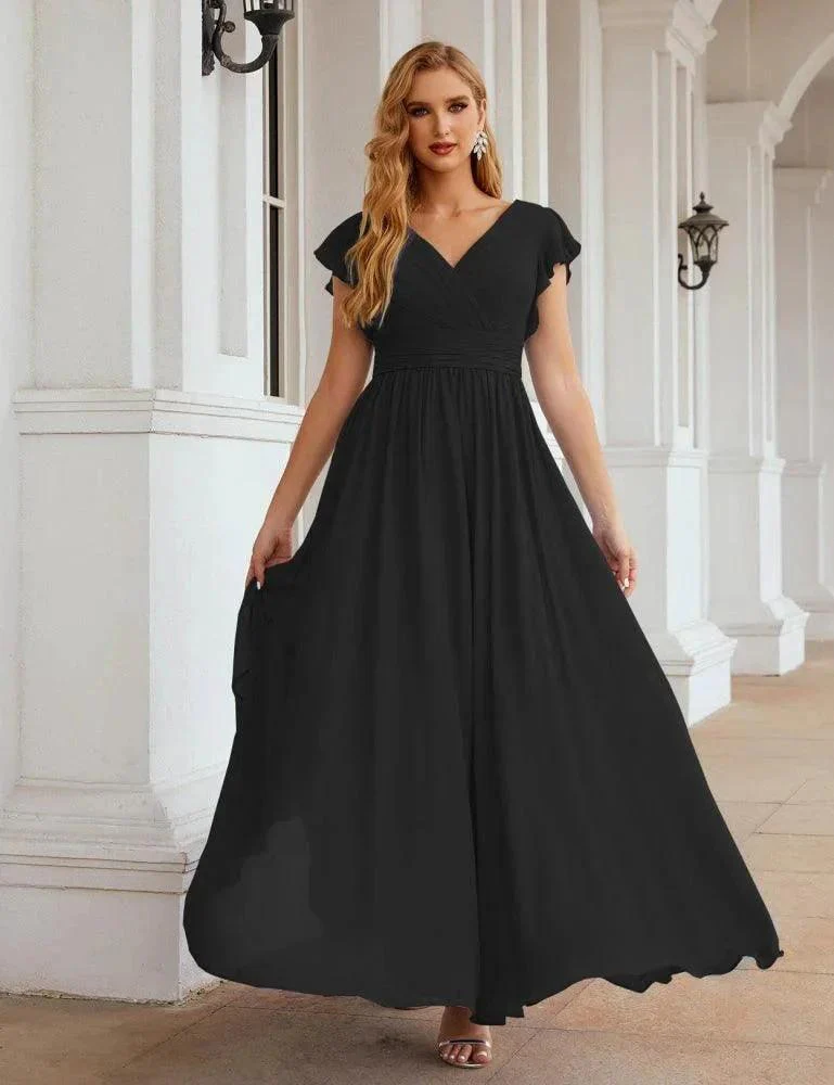 Numbersea V-Neck Bridesmaid Dress Floor Length Backless Formal Evening Dress 28024 - Image 57