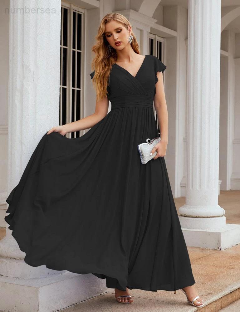 Numbersea V-Neck Bridesmaid Dress Floor Length Backless Formal Evening Dress 28024 - Image 58