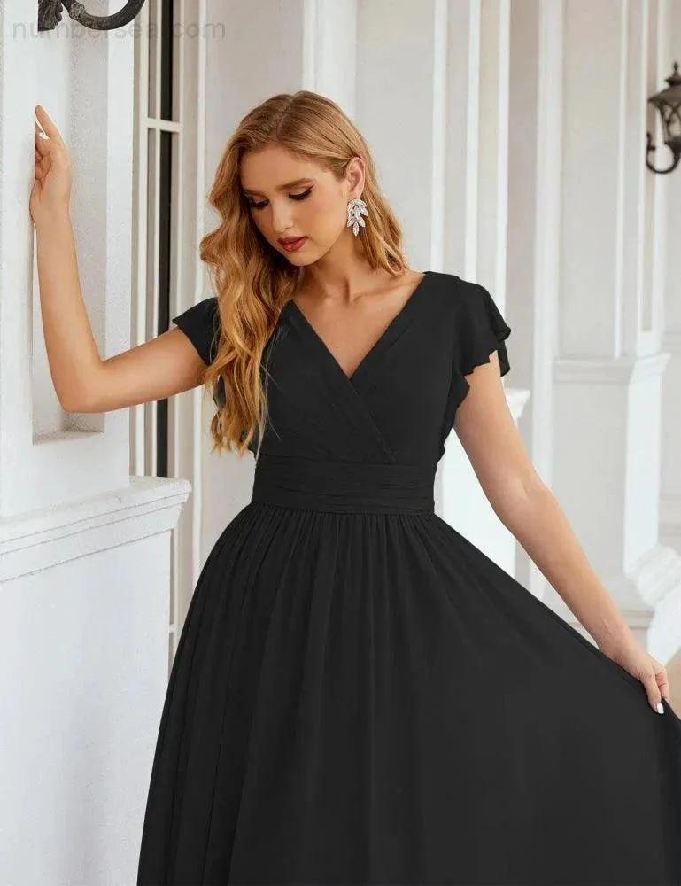 Numbersea V-Neck Bridesmaid Dress Floor Length Backless Formal Evening Dress 28024 - Image 59