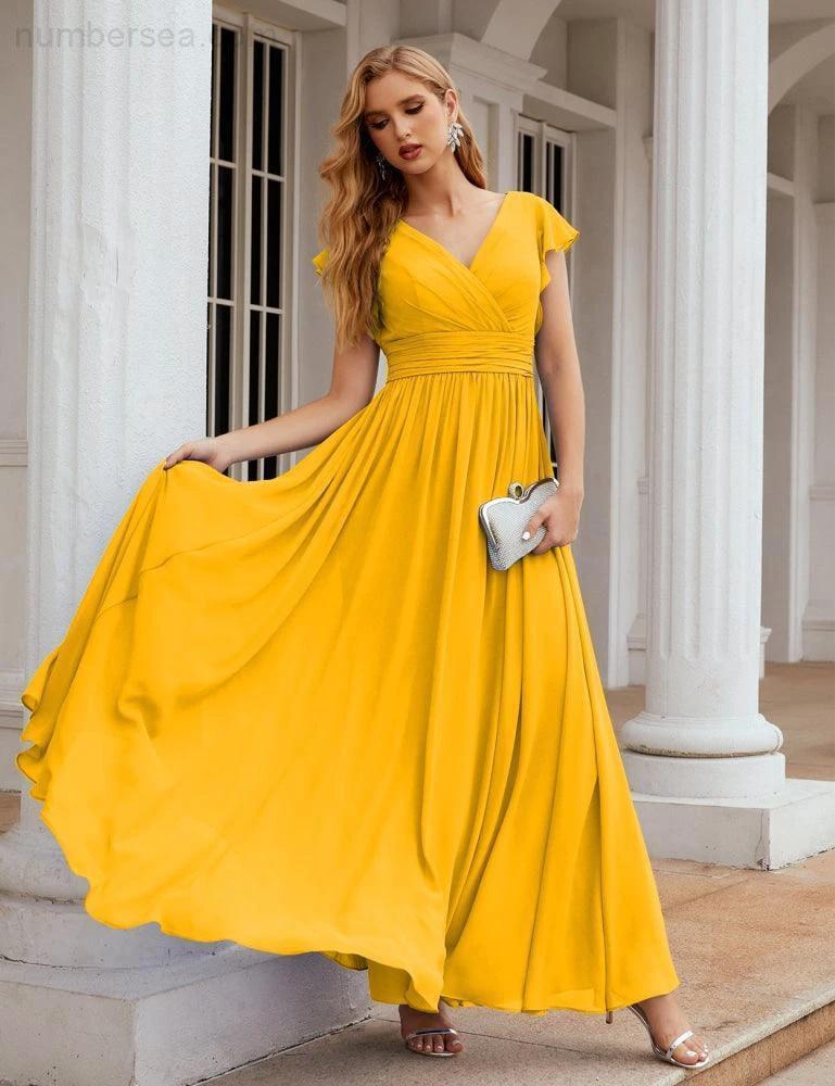 Numbersea V-Neck Bridesmaid Dress Floor Length Backless Formal Evening Dress 28024 - Image 6
