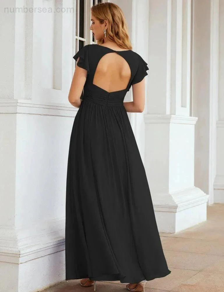 Numbersea V-Neck Bridesmaid Dress Floor Length Backless Formal Evening Dress 28024 - Image 60