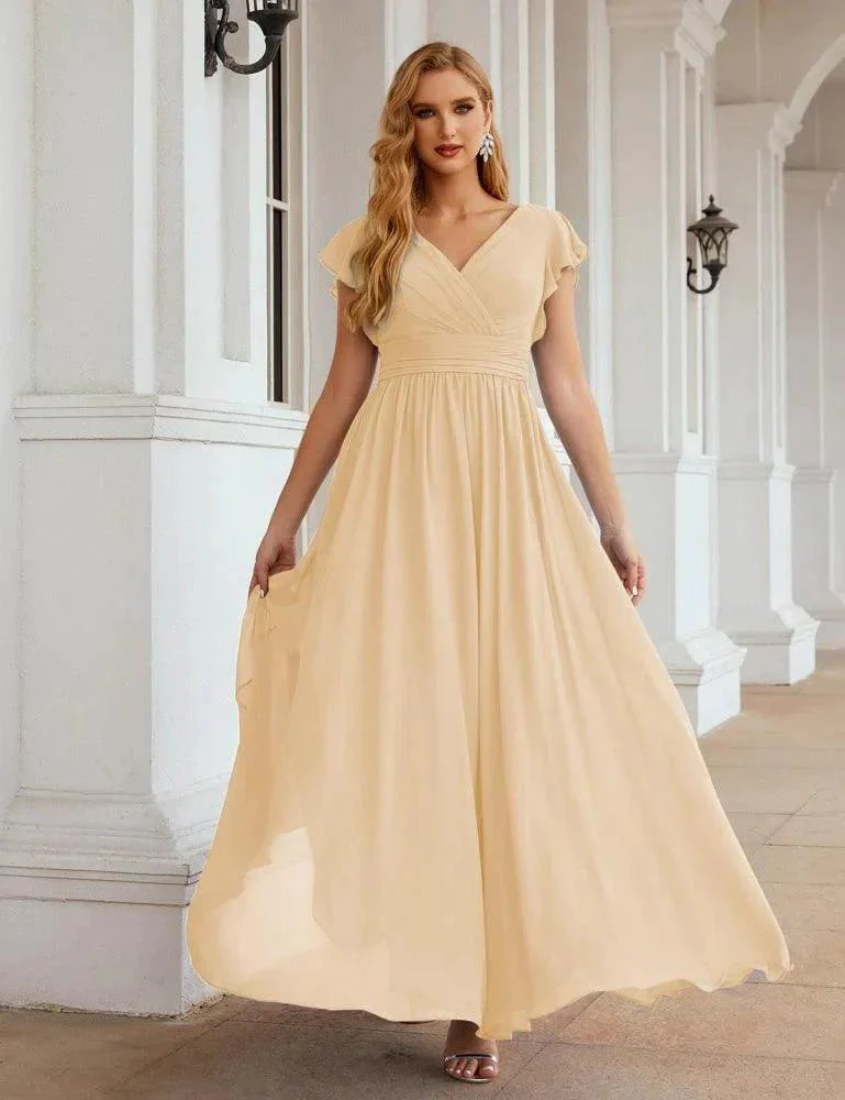 Numbersea V-Neck Bridesmaid Dress Floor Length Backless Formal Evening Dress 28024 - Image 61