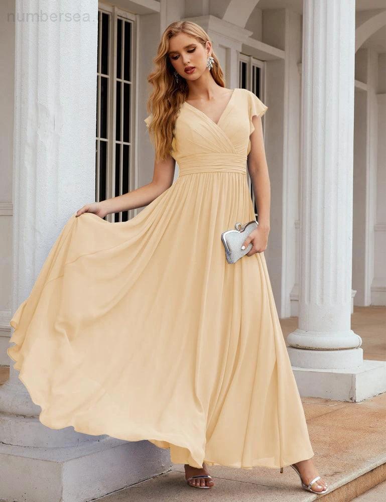 Numbersea V-Neck Bridesmaid Dress Floor Length Backless Formal Evening Dress 28024 - Image 62