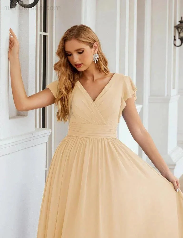 Numbersea V-Neck Bridesmaid Dress Floor Length Backless Formal Evening Dress 28024 - Image 63