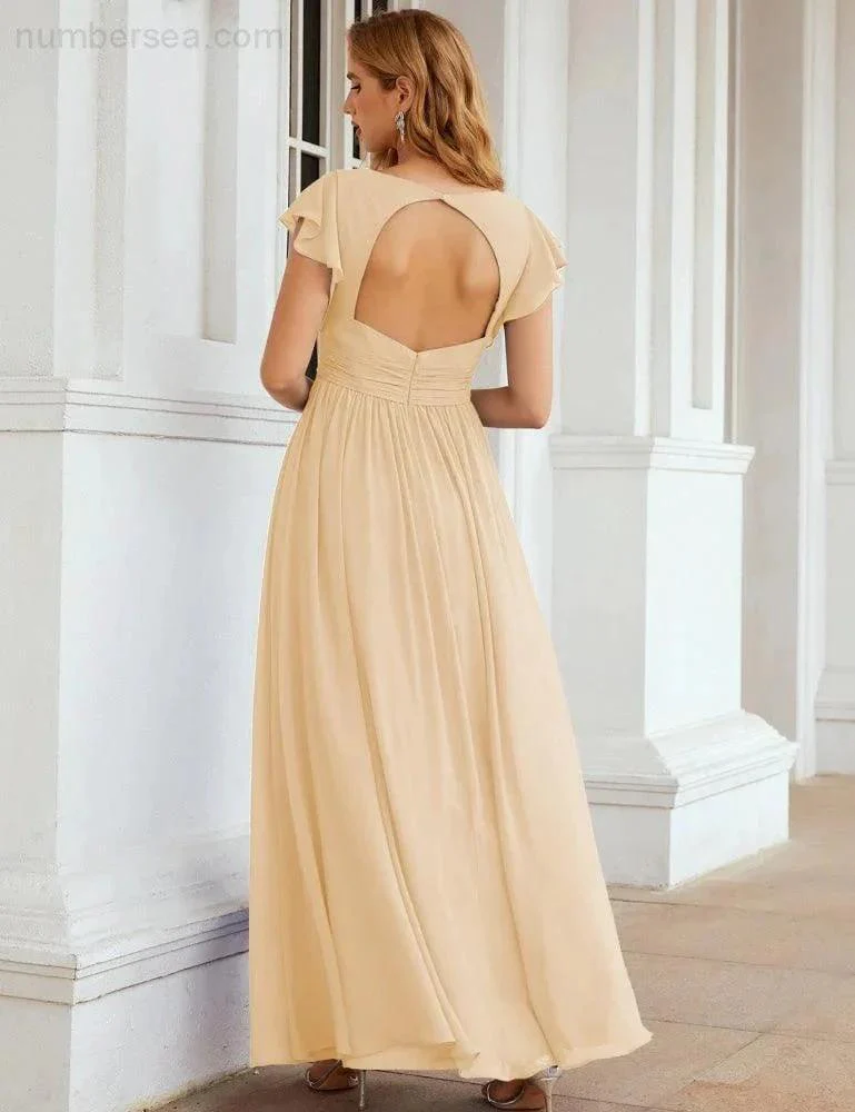 Numbersea V-Neck Bridesmaid Dress Floor Length Backless Formal Evening Dress 28024 - Image 64