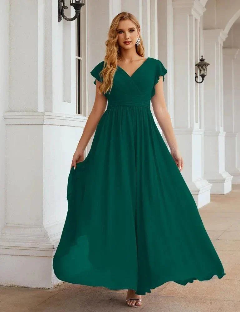 Numbersea V-Neck Bridesmaid Dress Floor Length Backless Formal Evening Dress 28024 - Image 65