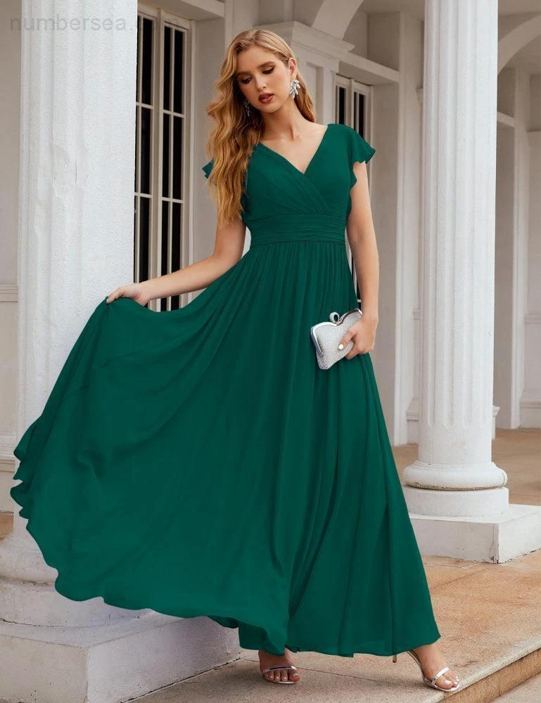Numbersea V-Neck Bridesmaid Dress Floor Length Backless Formal Evening Dress 28024 - Image 66