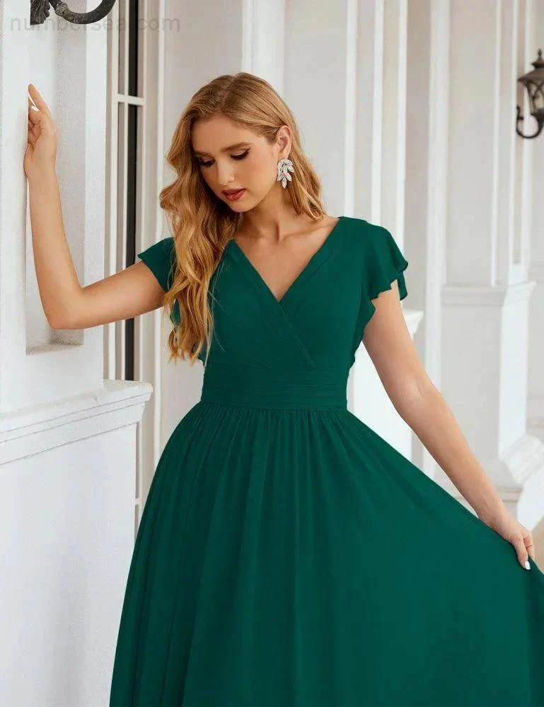 Numbersea V-Neck Bridesmaid Dress Floor Length Backless Formal Evening Dress 28024 - Image 67