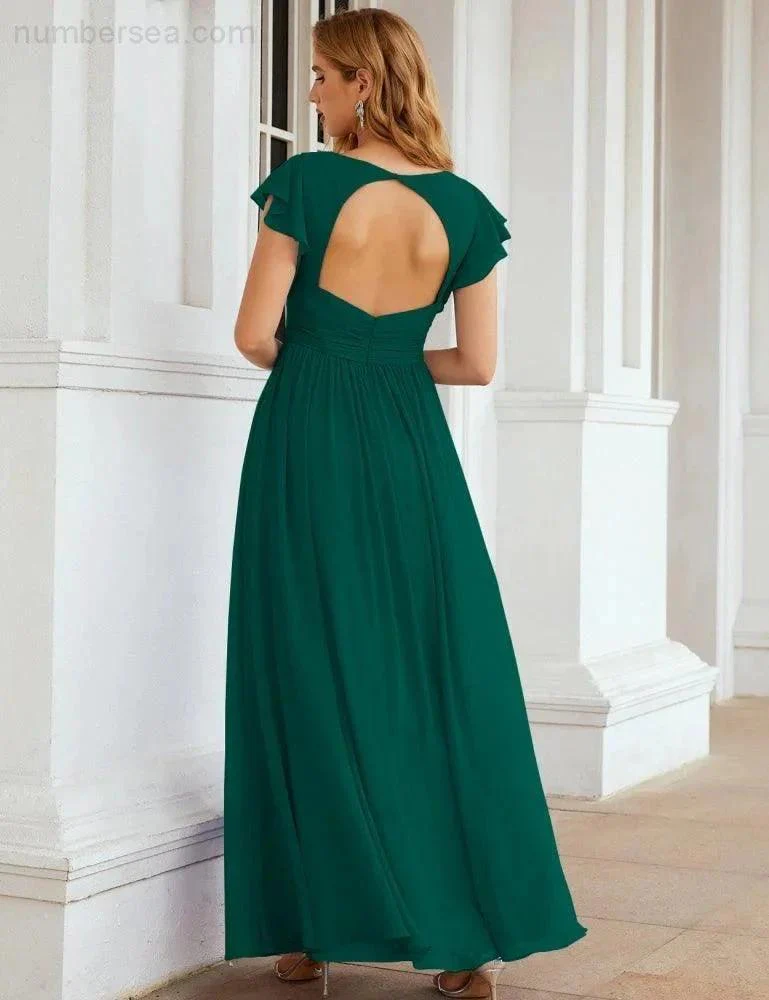 Numbersea V-Neck Bridesmaid Dress Floor Length Backless Formal Evening Dress 28024 - Image 68