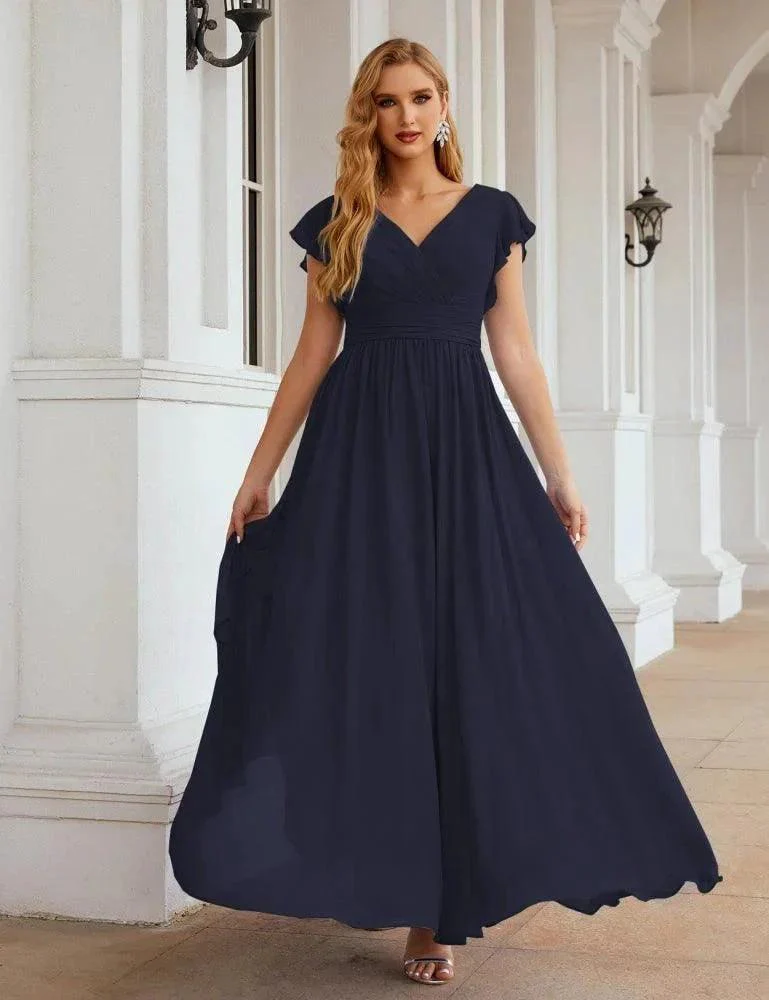 Numbersea V-Neck Bridesmaid Dress Floor Length Backless Formal Evening Dress 28024 - Image 69