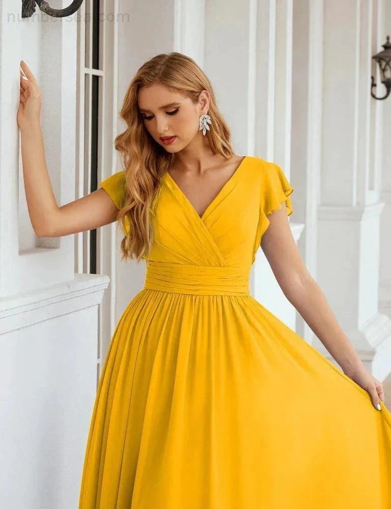 Numbersea V-Neck Bridesmaid Dress Floor Length Backless Formal Evening Dress 28024 - Image 7