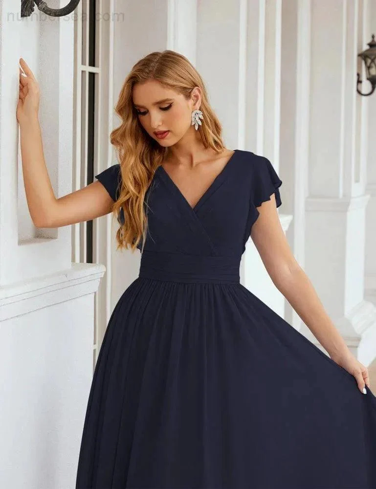 Numbersea V-Neck Bridesmaid Dress Floor Length Backless Formal Evening Dress 28024 - Image 71