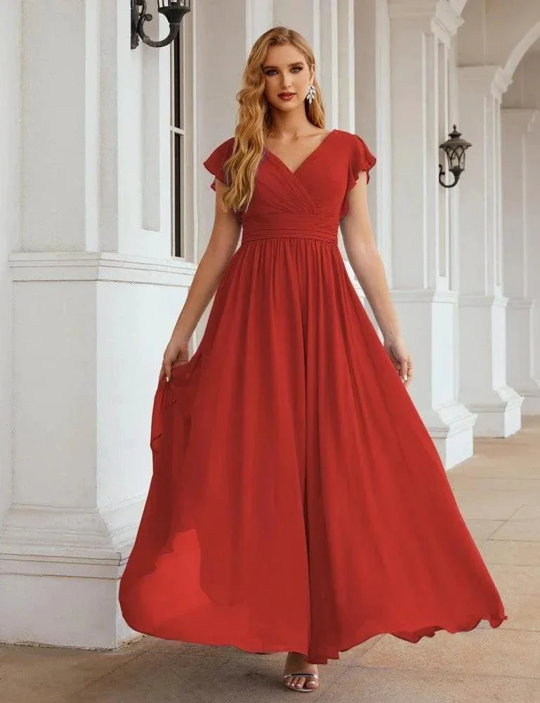 Numbersea V-Neck Bridesmaid Dress Floor Length Backless Formal Evening Dress 28024 - Image 73