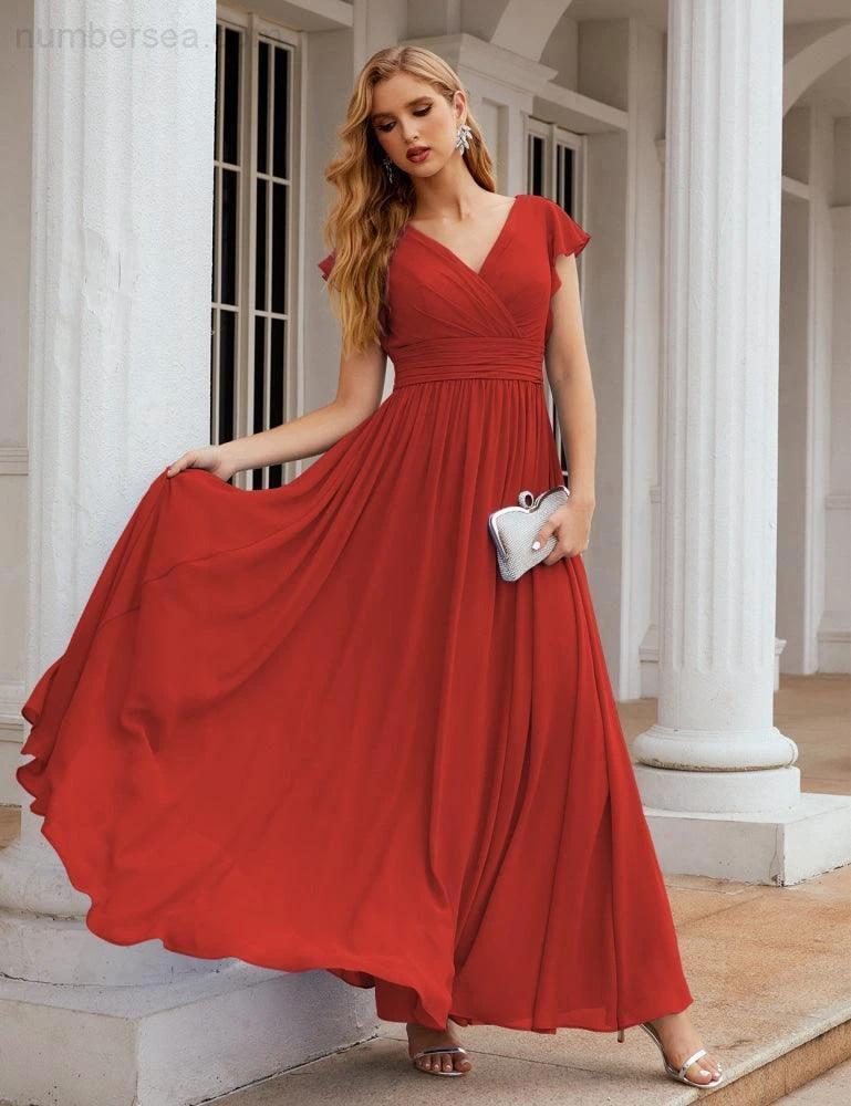Numbersea V-Neck Bridesmaid Dress Floor Length Backless Formal Evening Dress 28024 - Image 74
