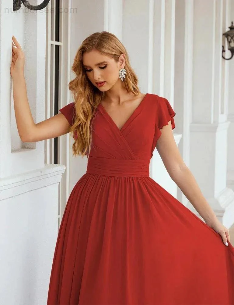 Numbersea V-Neck Bridesmaid Dress Floor Length Backless Formal Evening Dress 28024 - Image 75