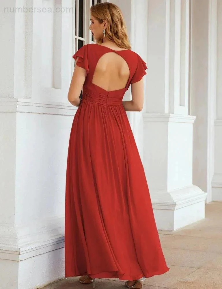 Numbersea V-Neck Bridesmaid Dress Floor Length Backless Formal Evening Dress 28024 - Image 76
