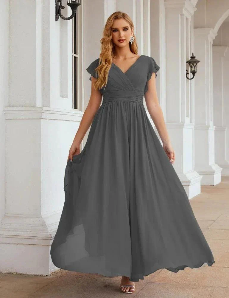 Numbersea V-Neck Bridesmaid Dress Floor Length Backless Formal Evening Dress 28024 - Image 77