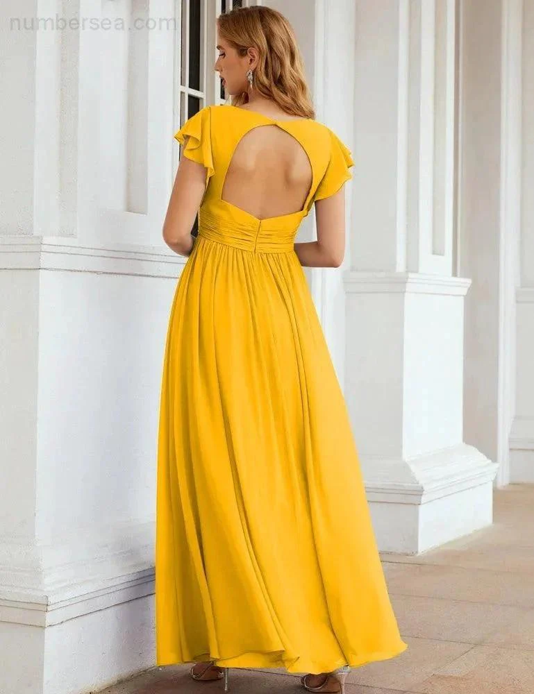 Numbersea V-Neck Bridesmaid Dress Floor Length Backless Formal Evening Dress 28024 - Image 8