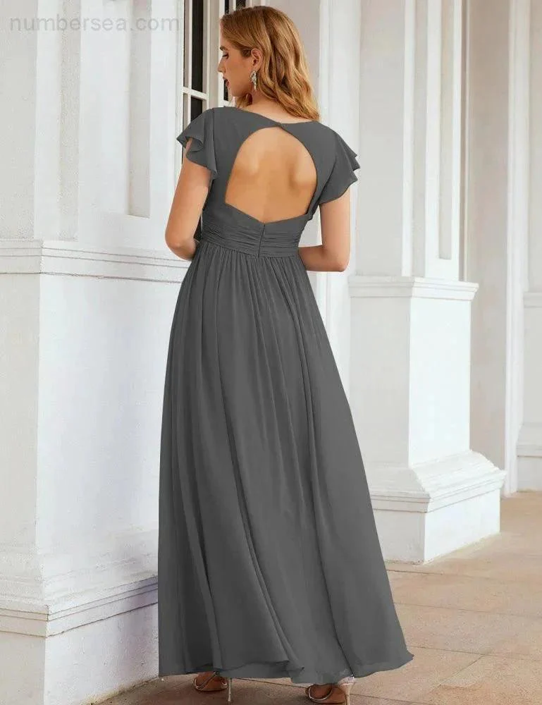 Numbersea V-Neck Bridesmaid Dress Floor Length Backless Formal Evening Dress 28024 - Image 80