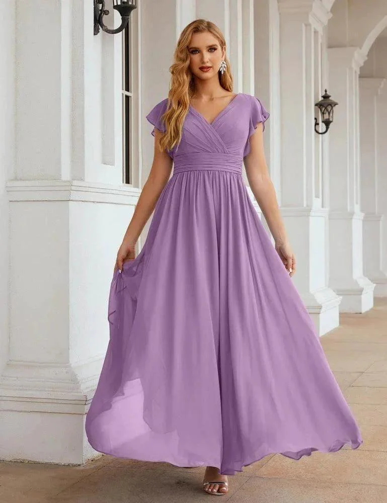 Numbersea V-Neck Bridesmaid Dress Floor Length Backless Formal Evening Dress 28024 - Image 81