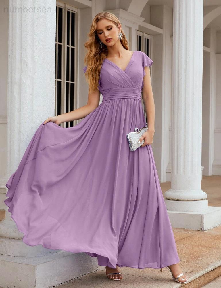 Numbersea V-Neck Bridesmaid Dress Floor Length Backless Formal Evening Dress 28024 - Image 82