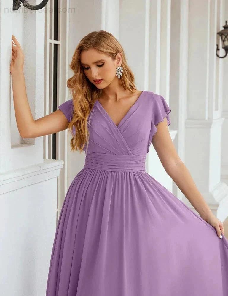 Numbersea V-Neck Bridesmaid Dress Floor Length Backless Formal Evening Dress 28024 - Image 83