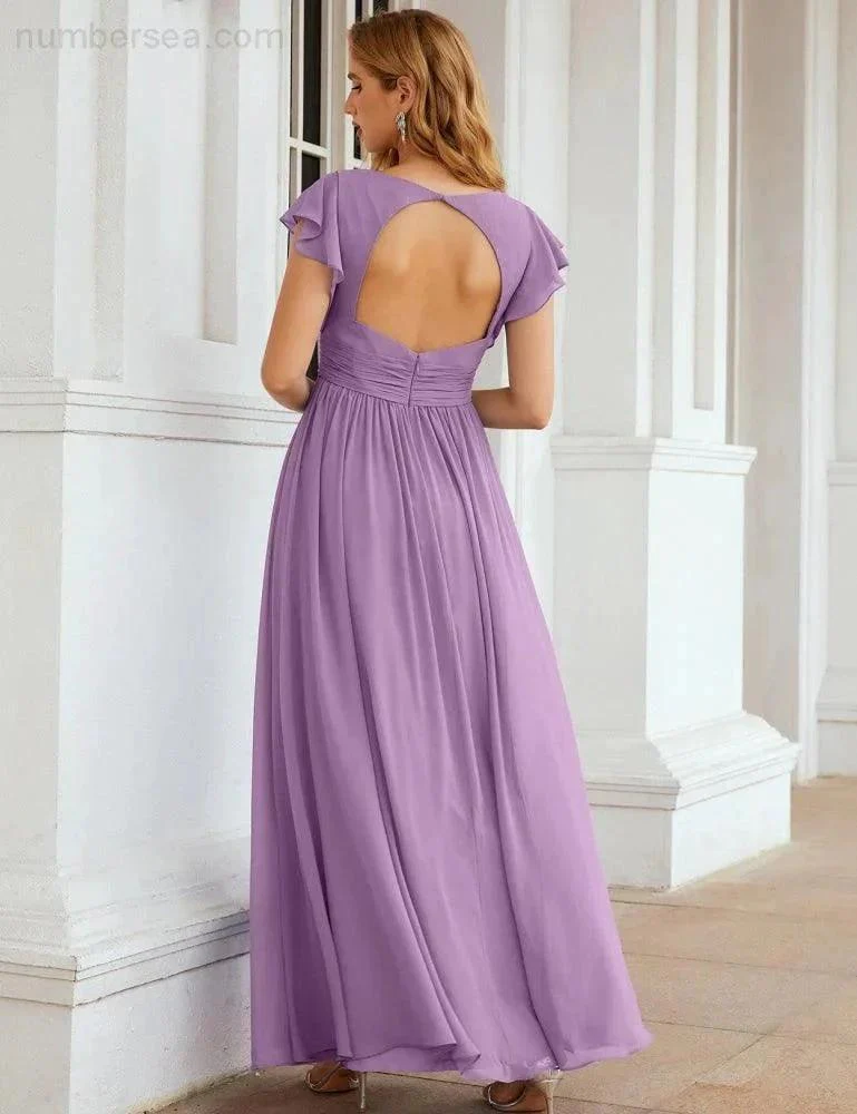 Numbersea V-Neck Bridesmaid Dress Floor Length Backless Formal Evening Dress 28024 - Image 84