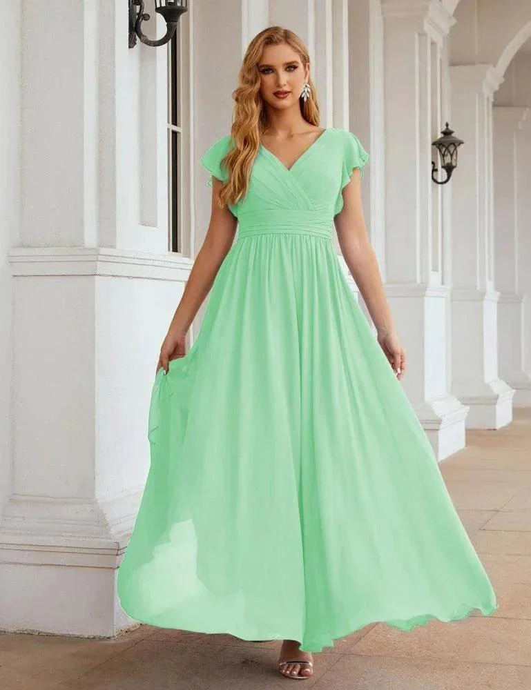 Numbersea V-Neck Bridesmaid Dress Floor Length Backless Formal Evening Dress 28024 - Image 85