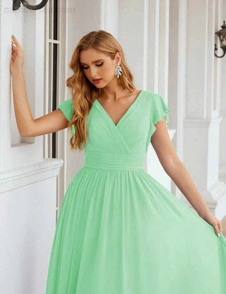 Numbersea V-Neck Bridesmaid Dress Floor Length Backless Formal Evening Dress 28024 - Image 87