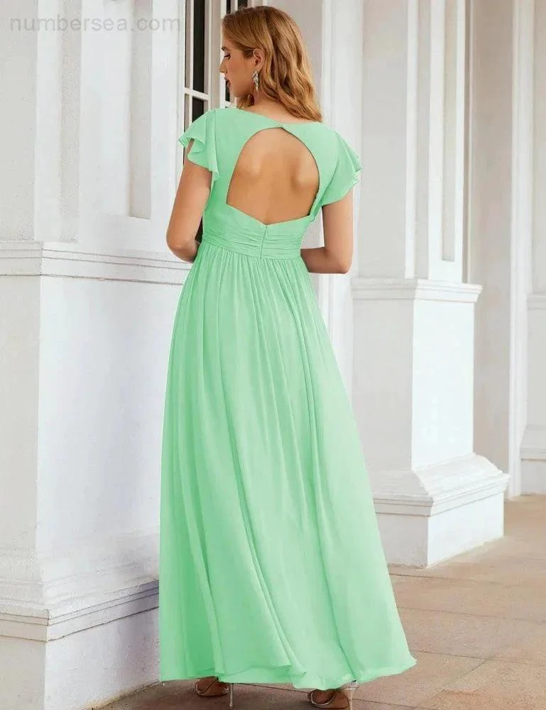 Numbersea V-Neck Bridesmaid Dress Floor Length Backless Formal Evening Dress 28024 - Image 88