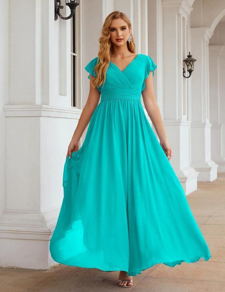 Numbersea V-Neck Bridesmaid Dress Floor Length Backless Formal Evening Dress 28024 - Image 89
