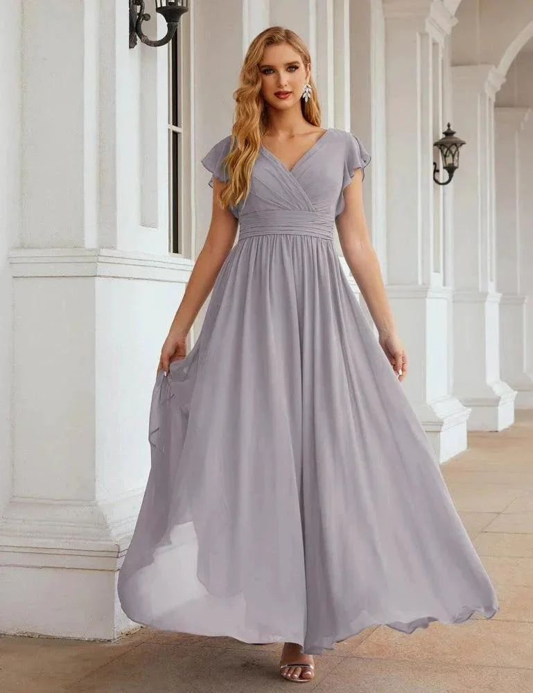 Numbersea V-Neck Bridesmaid Dress Floor Length Backless Formal Evening Dress 28024 - Image 9