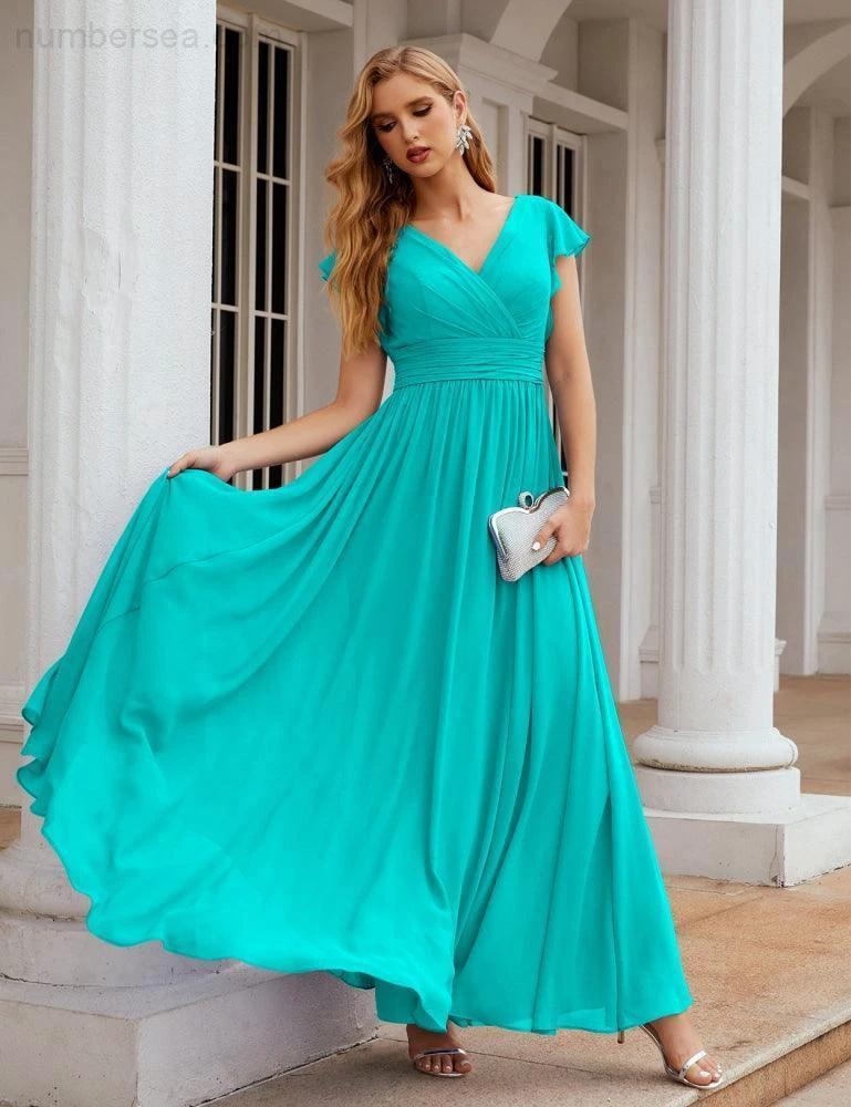 Numbersea V-Neck Bridesmaid Dress Floor Length Backless Formal Evening Dress 28024 - Image 90