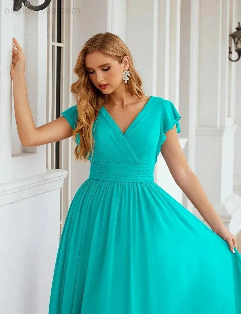Numbersea V-Neck Bridesmaid Dress Floor Length Backless Formal Evening Dress 28024 - Image 91