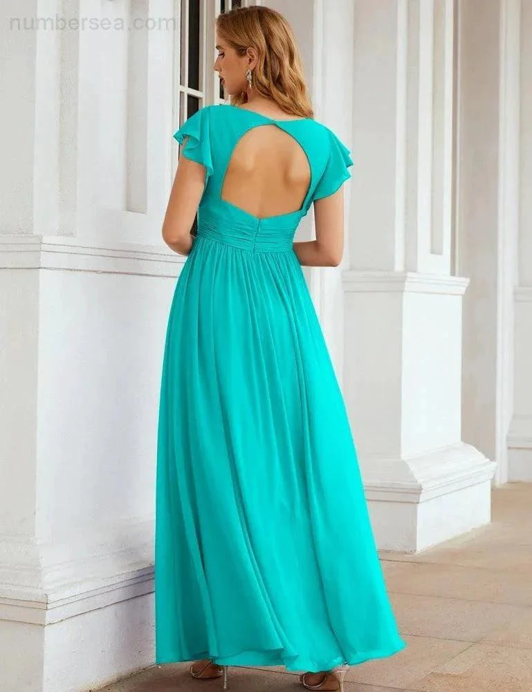 Numbersea V-Neck Bridesmaid Dress Floor Length Backless Formal Evening Dress 28024 - Image 92