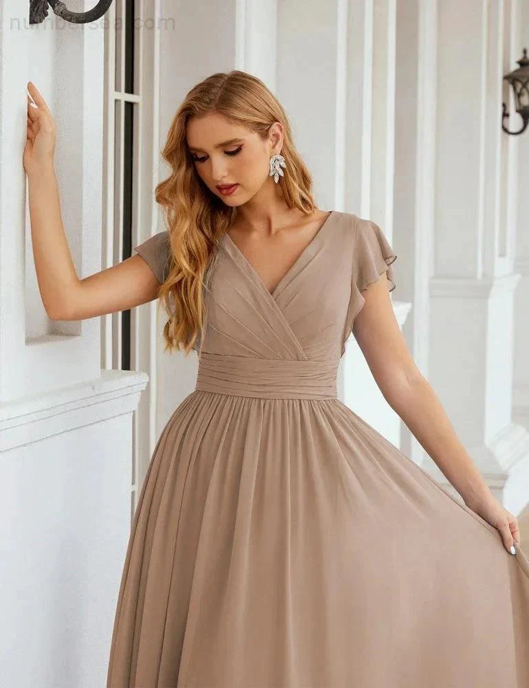 Numbersea V-Neck Bridesmaid Dress Floor Length Backless Formal Evening Dress 28024 - Image 95
