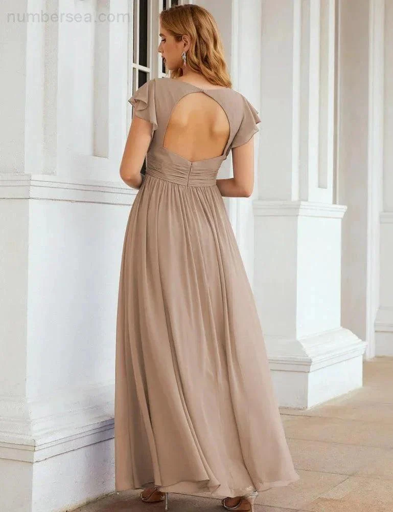 Numbersea V-Neck Bridesmaid Dress Floor Length Backless Formal Evening Dress 28024 - Image 96