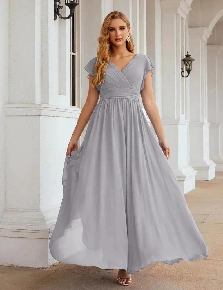 Numbersea V-Neck Bridesmaid Dress Floor Length Backless Formal Evening Dress 28024 - Image 97