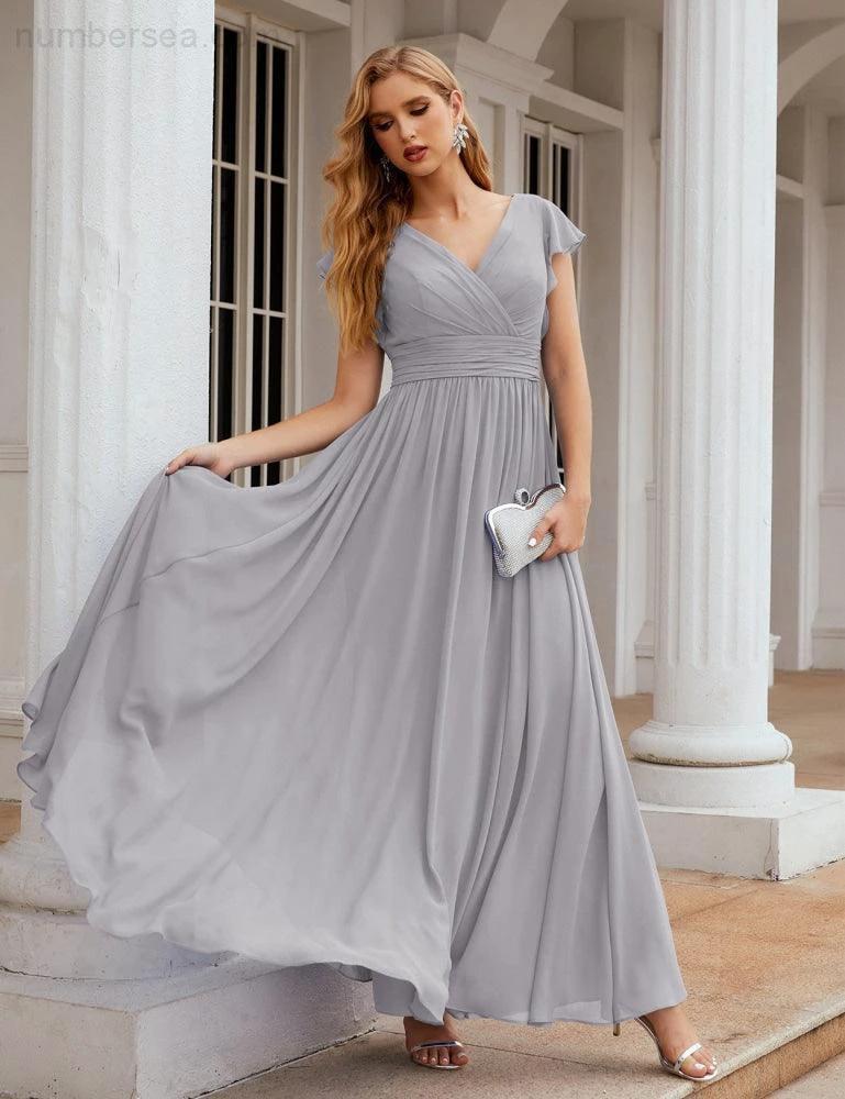Numbersea V-Neck Bridesmaid Dress Floor Length Backless Formal Evening Dress 28024 - Image 98